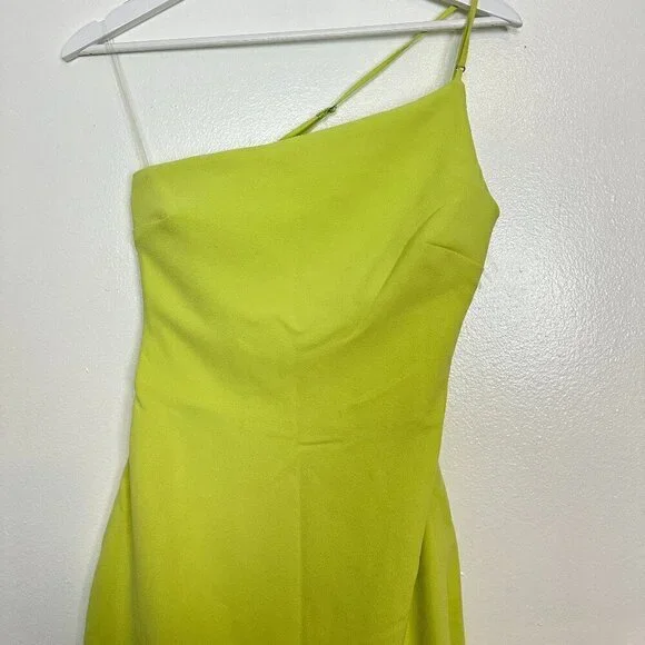 HOUSE OF CB Alessia Asymmetric Feather Trim Midi Dress in Lime Size X-Small - Picture 6 of 16